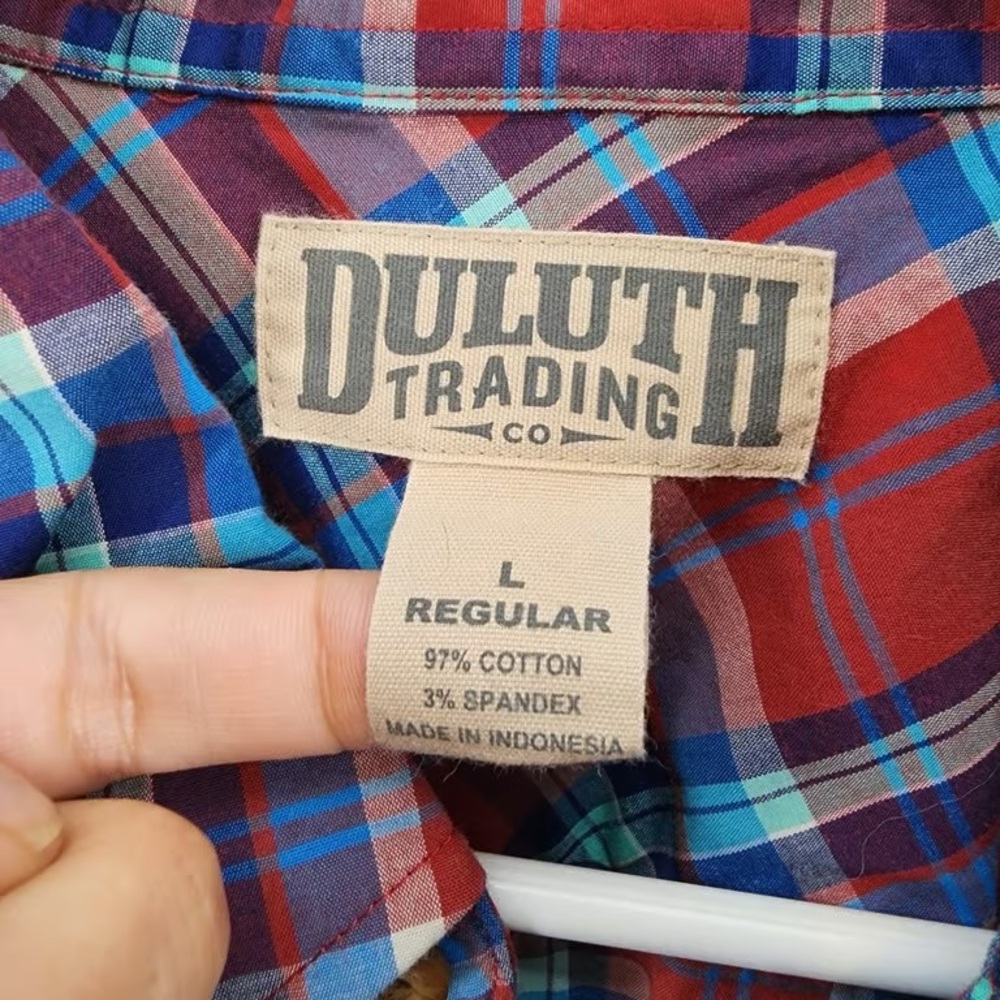 Duluth Trading Co Red and Blue Plaid Button-Down Shirt - Picture 2 of 3